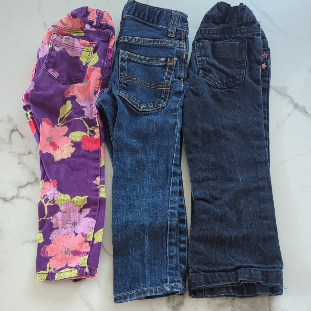 Size 3T Floral and Denim Kids Bottoms Set
